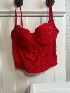 Red Lace Bustier Corset Top - Women's Intimates
